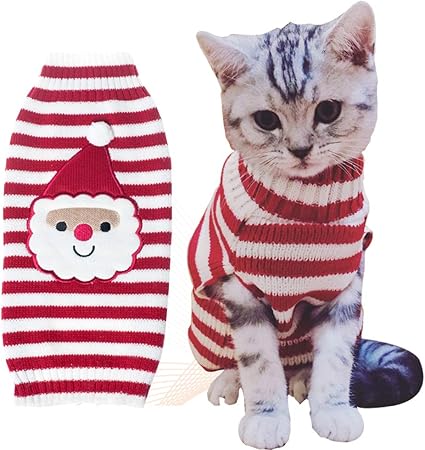 BOBIBI Cat Sweater Christmas Santa Claus Pet Cat Winter